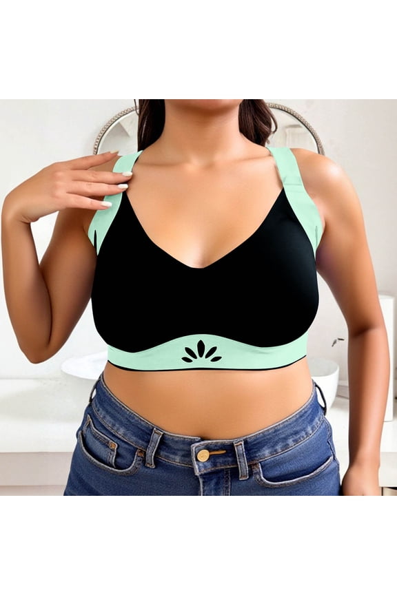 Sports Bra for Women Posture Corrector Wireless Back Support Bra with Wide Straps Full Coverage Non-Padded Lift Bra for High Impact Workout Running and Yoga