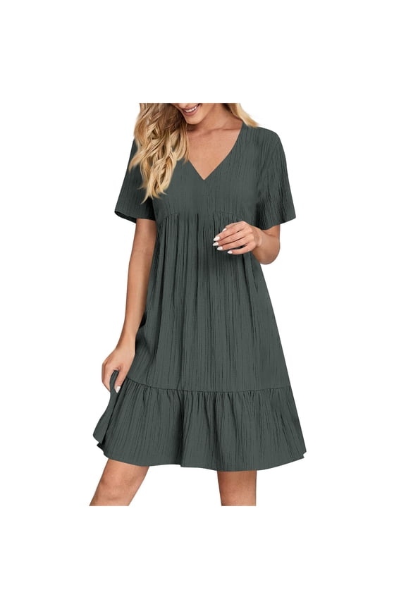 Spring Dress for Women V Neck Casual Outfits Loose Girls Plus Size Dresses 18-20 Girls Aline Dress Boho Dresses Wedding Guest Dress Satin Vacation Outfit Womens Fashion