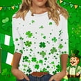 thumbnail image 1 of Xdegoge St Pattys Shirts Women Clover Print 3/4 Sleeve T-Shirt, Green Irish Holiday Casual Tops, 1 of 6