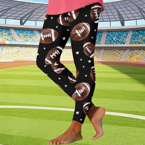 Xdegoge Star Football Leggings for Women High Waisted Game Day Tights Printed Workout Yoga Pants Sports Fan Activewear Comfy Stretch Bottoms