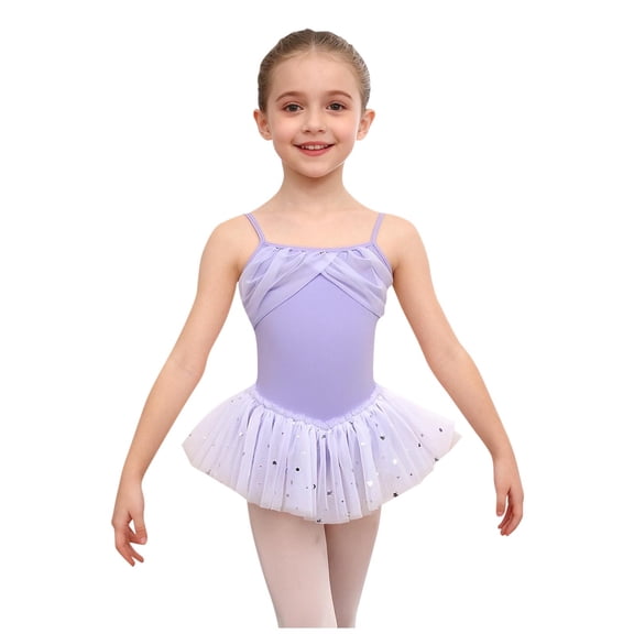 Xdegoge Strap Ballet Dresses for Girls, Cross Front Leotard with Star-Tulle Skirt, Dance Costume for Practice Performance