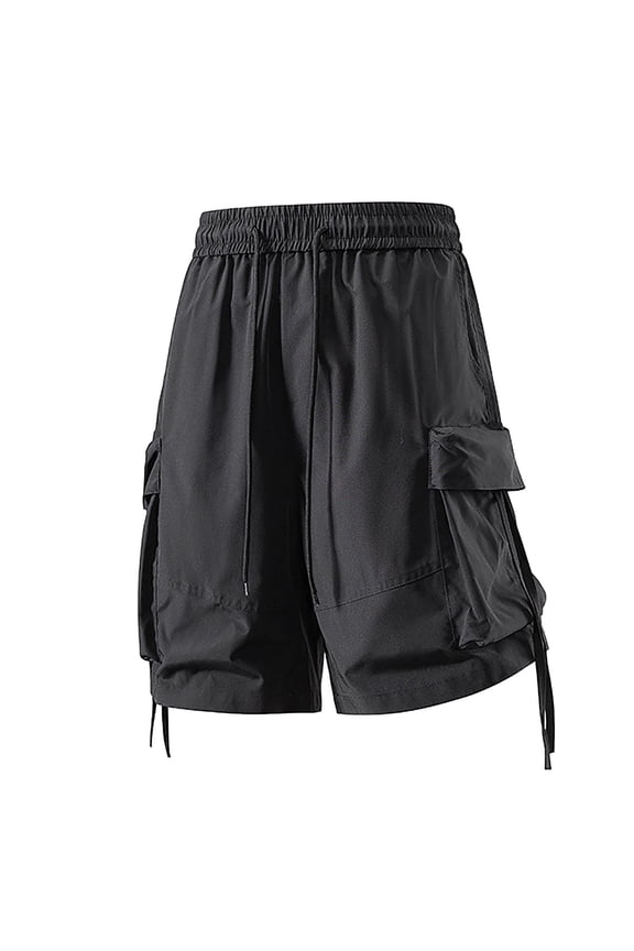 Streetwear Cargo Shorts for Men Baggy Loose Fit Elastic Waist Short with Multi Pockets and Straps Hip Hop Casual Summer Techwear Dance Clothing
