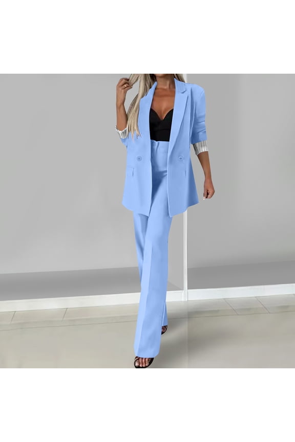 Suit 2 Piece for Women Business Casaul Outfits Oversized Long Sleeve Lapel Striped Cuff Blazer Jacket High Waist Pleated Dress Pants Wide Leg Trousers Trendy formal Pantsuits Sets Officewear