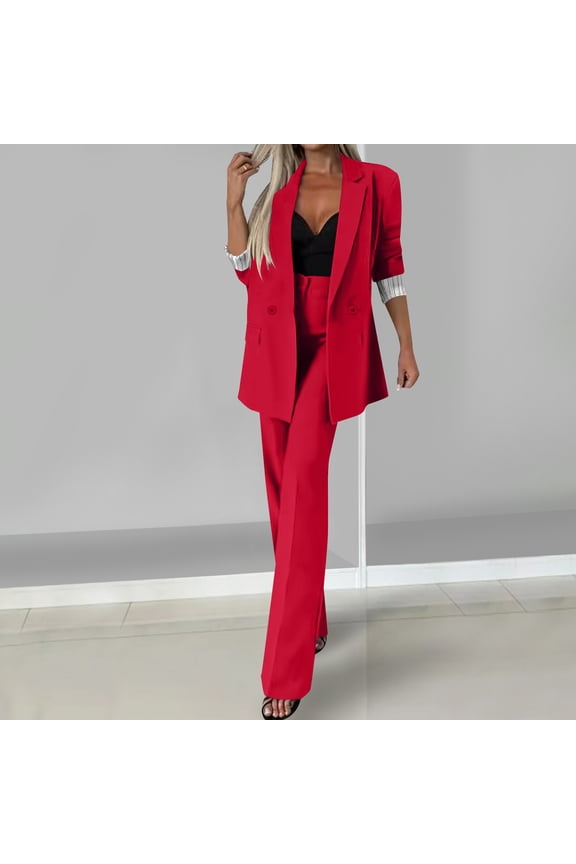 Suit 2 Piece for Women Business Casaul Outfits Oversized Long Sleeve Lapel Striped Cuff Blazer Jacket High Waist Pleated Dress Pants Wide Leg Trousers Trendy formal Pantsuits Sets Officewear