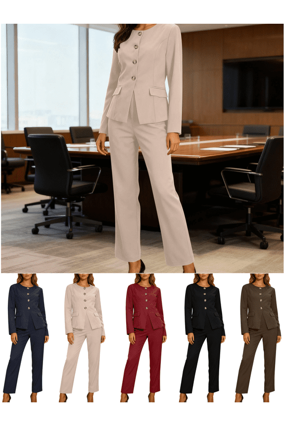 Suit Sets Women 2 Piece Outfits Business Casual Matching Clothes Long Sleeve Lapel Collar Dress Shirt with Pockets formal Suit Trousers Breathable Wide Leg Pants Ladies Office Workwear