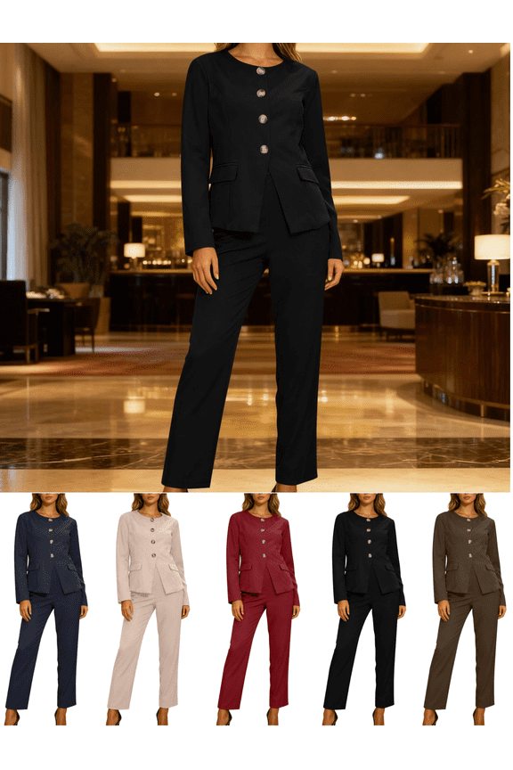 Suit Sets Women 2 Piece Outfits Business Casual Matching Clothes Long Sleeve Lapel Collar Dress Shirt with Pockets formal Suit Trousers Breathable Wide Leg Pants Ladies Office Workwear