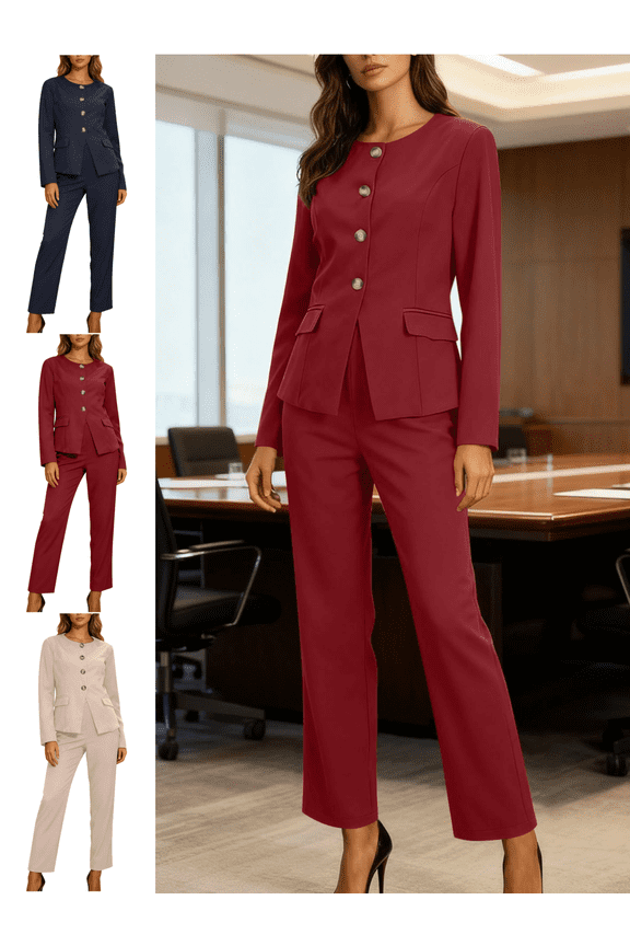 Suit Sets Women 2 Piece Outfits Business Casual Matching Clothes Long Sleeve Lapel Collar Dress Shirt with Pockets formal Suit Trousers Breathable Wide Leg Pants Ladies Office Workwear