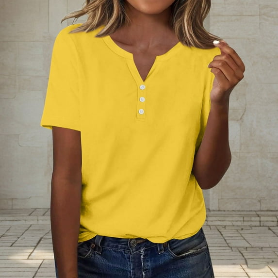 Xdegoge Summer Savings T Shirts for Women V Neck Button Down Short Sleeve Summer Tops Loose Fit Tunic Tops Dressy Casual Blouses Split Fashion Y2K Tshirts Where Is History of Purchases