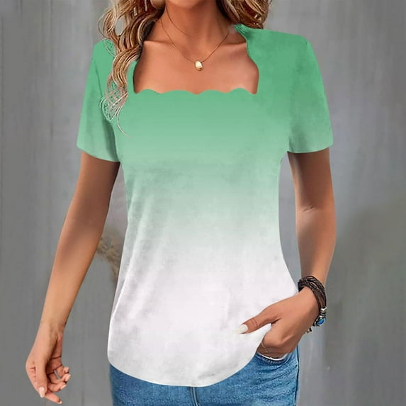 Xdegoge Summer Savings Womens Summer Tops Square-Neck Shirts Short Sleeve Tops Dressy Casual Tunic Blouses Floral Fashion Loose Fit T Shirts Purchases / History Liquidaciones De