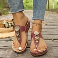 thumbnail image 1 of Xdegoge Summer Shoes for Women Bohemian Wedge Thong Sandals Metallic Disc Embellished Flip Flops Beach Walking Fashionable Slip On Casual Outdoor Trendy Open Toe, 1 of 9