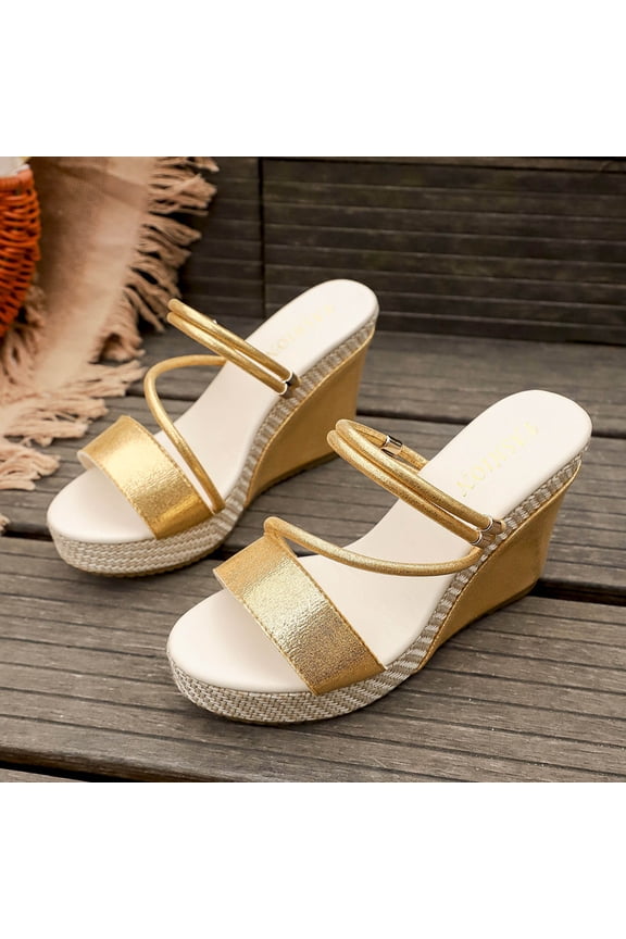 Summer Shoes for Women Flatform Espadrilles Open Toe Double Strap Slip On Wedges Classic Casual Daily Wear Chic Vacation Gear