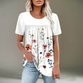 thumbnail image 1 of Xdegoge Summer Tops for Women 2025 Short Sleeve Crew Neck Pleated T Shirts Fashion Floral Print Dressy Casual Blouses Loose Fit Tunic Tops Vacation Beach Outfits Online Sales Past Orders At, 1 of 7