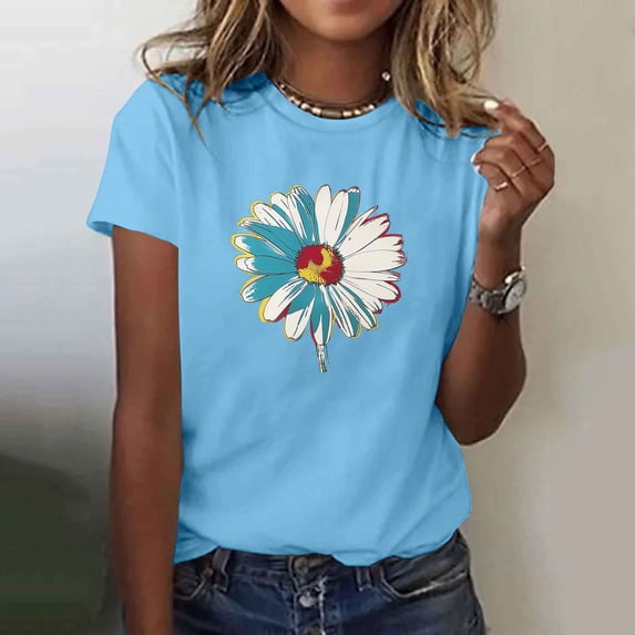 Xdegoge Summer Tops for Women Abstract Colorful Daisy Floral Graphic ...