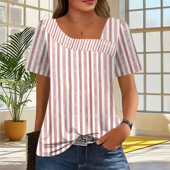 Xdegoge Summer Tops for Women Under 10 Plus Size Tees Short Sleeve V Neck T Shirt Fashion Gradient Printed Summer Tunic Tops Loose Fit Casual Blouses Flash of The Day Save for Later