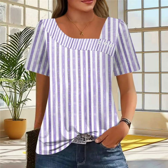 Xdegoge Summer Tops for Women Under 10 Plus Size Tees Short Sleeve V Neck T Shirt Fashion Gradient Printed Summer Tunic Tops Loose Fit Casual Blouses Flash Buy Again My Orders