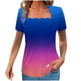 thumbnail image 1 of Xdegoge Summer Tops for Women Gradient Fashion Loose Fit T Shirts Short Sleeve Square Neck Shirts Dressy Casual Tunic Blouses, 1 of 5
