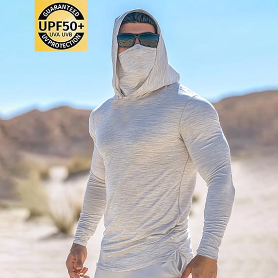 Maqroz Sun Protection Shirts for Men with Face Mask UPF 50+ Fishing Blouses Long Sleeve Uv Rash Guard Cooling Lightweight Hoodies Outdoor Hiking Shirt Breathable Camisas Para Trabajar En El Sol XXL