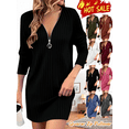 thumbnail image 1 of Xdegoge Sweater Dresses for Women Quarter Zip Pullover Long Sleeve Ribbed Knit Mini Dress Cozy Bodycon Dressy Casual Dress, 1 of 7