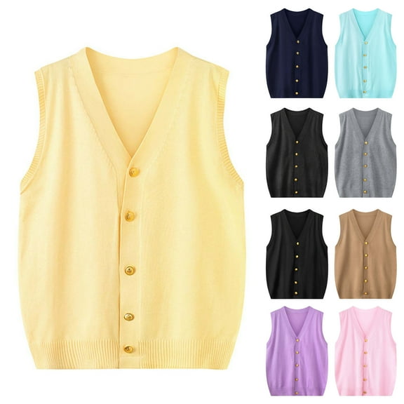 Xdegoge Sweater Vest for Women V Neck Sleeveless Button Down Cardigan Open Front Waistcoat Cute Ribbed Knit Dressy Casual Sweaters