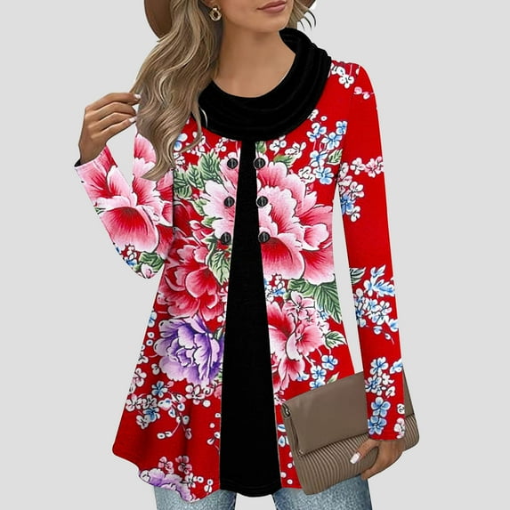 Xdegoge Sweatshirts Women Fantaslook Crewneck Casual Oversized Sweatshirt Casual Long Sleeve Loose Fit Fall Pullover Tops Ropa Para Gym De Mujer Red XL