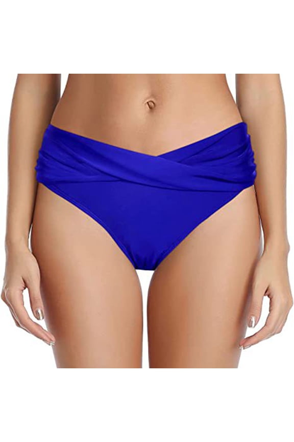 Swim Bottoms for Women Tummy Control High Waisted Cross Front Ruched Bikini Bottom Swimwear Modest Bathing Suit Summer Vacation Beach Pool Party