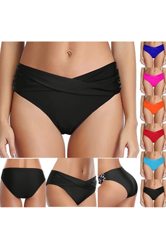 Swim Bottoms for Women Tummy Control High Waisted Cross Front Ruched Bikini Bottom Swimwear Modest Bathing Suit Summer Vacation Beach Pool Party