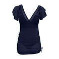 thumbnail image 1 of Xdegoge Swim Dresses for Women Tummy Control One Piece V Neck Flutter Short Sleeve Ruched Drawstring Skirted Bathing Suits Beach Summer Vacation Pool, 1 of 4