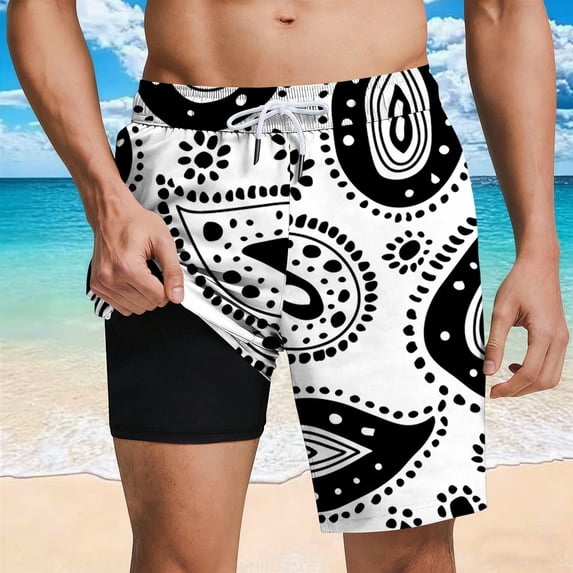 Xdegoge Swim Trunks for Men with Compression Liner Quick Dry Board Shorts Elastic Waist Drawstring Bathing Suits with Pockets Waterproof for Beach Surfing Vacation Summer