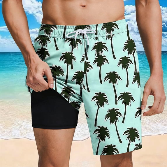 Xdegoge Swim Trunks for Men with Compression Liner Quick Dry Board Shorts Elastic Waist Drawstring Bathing Suits with Pockets Waterproof for Beach Surfing Vacation Summer