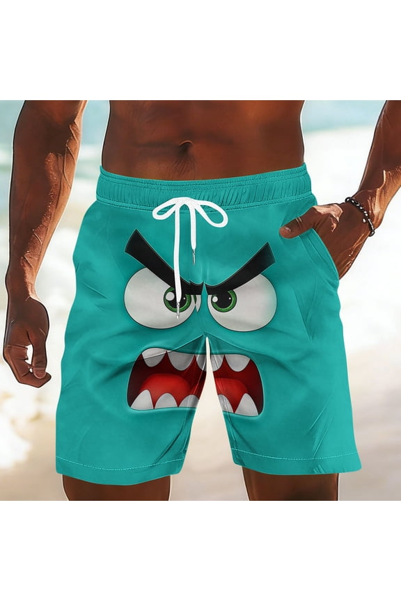 Swim Trunks for Men Quick Dry Board Shorts with Drawstring Funny Angry Monster Face Graphic Beach Shorts Novelty Bathing Suits for Summer Beach Vacation