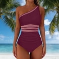 thumbnail image 1 of Xdegoge Swimsuits for Women One Shoulder Asymmetrical Neck One Piece Bathing Suits Smooth Mesh Panel Ruched Flattering Slimming Tummy Control Pool Party, 1 of 9