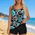 thumbnail image 1 of Xdegoge Swimsuits for Women Scoop Neck Mid Rise Boyshorts Tankini Sets Two Piece Bathing Suits Smooth Tropical Floral Print Tummy Control Modest Summer Vacation, 1 of 7