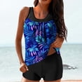 thumbnail image 1 of Xdegoge Swimsuits for Women Scoop Neck Mid Rise Tankinis Two Piece Bathing Suits Quick-Dry Mesh Patchwork Palm Print Modest Boyshorts Tummy Control Summer Vacation, 1 of 6