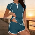 thumbnail image 1 of Xdegoge Swimsuits for Women Short Sleeve Mid Rise Rash Guard Two Piece Bathing Suits Smooth Color Block Zip Front Modest Boyshorts Surfing Water Sports, 1 of 5