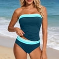 thumbnail image 1 of Xdegoge Swimsuits for Women Strapless Bandeau Top Regular Bottom Two Piece Tankini Sets Smooth Color Block Striped Trim Modest Tummy Control Beachwear, 1 of 5