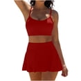 thumbnail image 1 of Xdegoge Swimsuits for Women Scoop Neck Crop Top High Waisted Bikini Sets Smooth Solid Color Flattering Full Coverage Summer Vacation Swimwear, 1 of 7