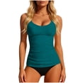 thumbnail image 1 of Xdegoge Swimsuits for Women Scoop Neck Mid Rise Tankini Sets Smooth Solid Push Up Flattering Two Piece Bathing Suits Modest Swimwear Spa Vacation, 1 of 6