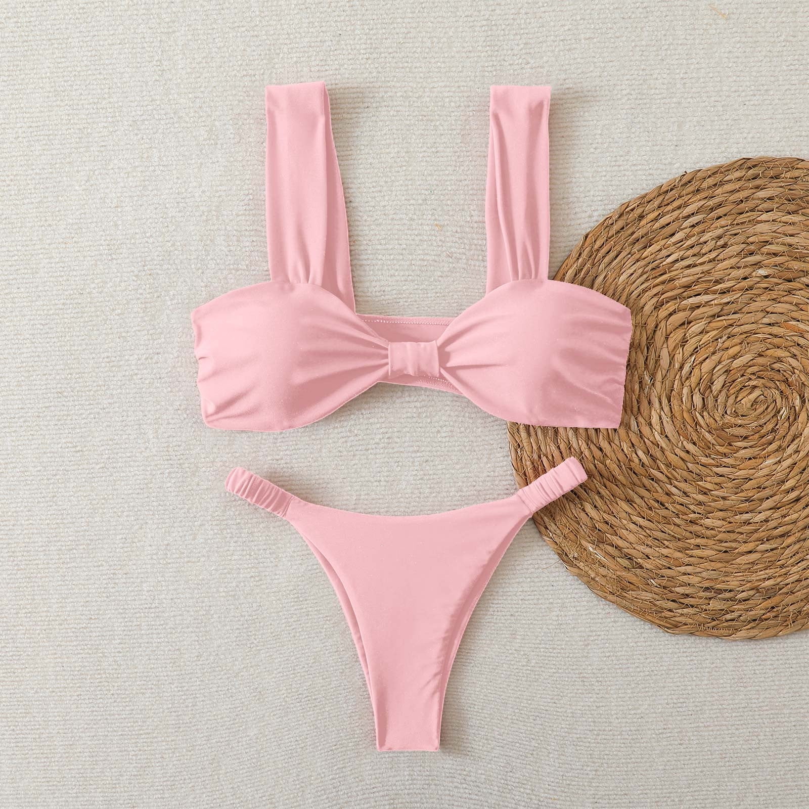 Xdegoge Swimsuits for Women Wide Strap Bandeau Knot Front Ruched Mid ...