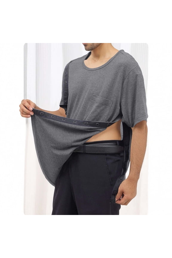 T Shirt for Men Crewneck Short Sleeve Casual Adaptive Post Surgery Rehab Wear Loose Fit Solid Tear Away Side Snap Button Placket Pocket Lightweight Breathable Summer Tops