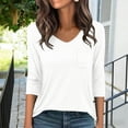 thumbnail image 1 of Xdegoge T-Shirt for Women V Neck 3/4 Sleeve Casual Basic Solid Pocket Front Soft Lightweight Loose Fit Breathable Everyday Wear Comfortable Spring Summer Tee Tops, 1 of 6