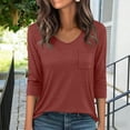 thumbnail image 1 of Xdegoge T-Shirt for Women V Neck 3/4 Sleeve Casual Basic Solid Pocket Front Soft Lightweight Loose Fit Breathable Everyday Wear Comfortable Spring Summer Tee Tops, 1 of 6
