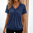 thumbnail image 1 of Xdegoge T-Shirt for Women V Neck Short Sleeve Pleated Front Design Raglan Sleeve Casual Loose Fit Soft Breathable Solid Color Comfy Everyday Basic Summer Going Out Pullover Tops, 1 of 6