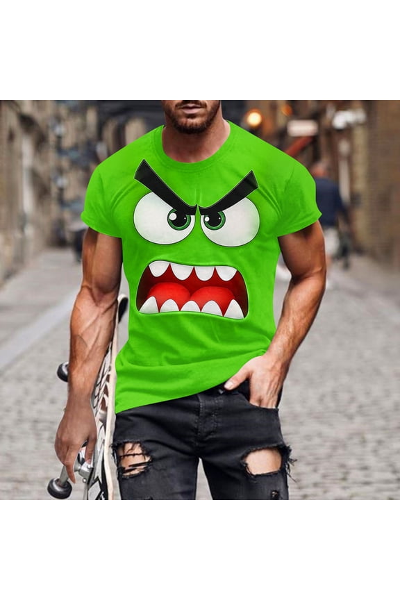 T Shirts for Men Short Sleeve Crewneck Casual Funny Novelty Streetwear Regular Fit Angry Grumpy Face Monster Graphic Print Soft Breathable Summer Tops