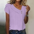 thumbnail image 1 of Xdegoge T Shirts for Women Fold Over Neck Short Cap Sleeve Casual Going Out Style Regular Fit Pointelle Knit Asymmetrical Button Detail Soft Summer Tops, 1 of 5