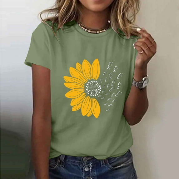 Xdegoge T Shirts for Women Graphic Under 10 Short Sleeve Crewneck Shirts Floral Summer Casual Tops Tunic Loose Fit Tees Soft Comfy Blouses Clothes Women Past Purchases