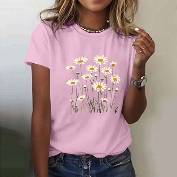 Xdegoge T Shirts for Women Graphic Clearance Under 10 Short Sleeve Crewneck Shirts Floral Summer Casual Tops Tunic Loose Fit Tees Soft Comfy Blouses Flash Deals Save for Later Past Orders Saved Items