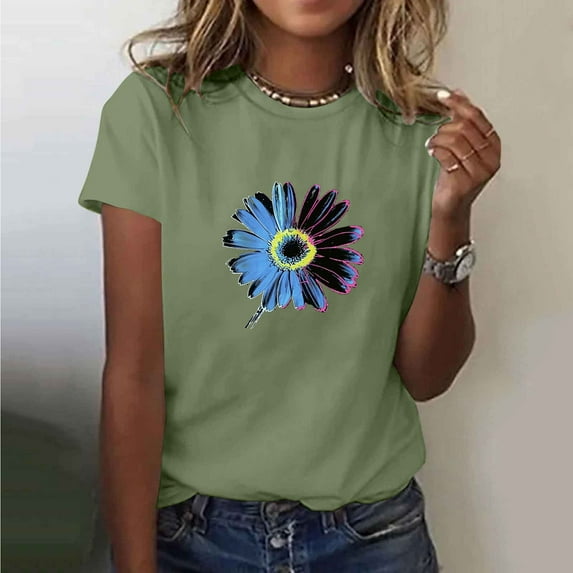 Xdegoge T Shirts for Women Graphic Under 10 Short Sleeve Crewneck Shirts Floral Summer Casual Tops Tunic Loose Fit Tees Soft Comfy Blouses History of Purchases Track