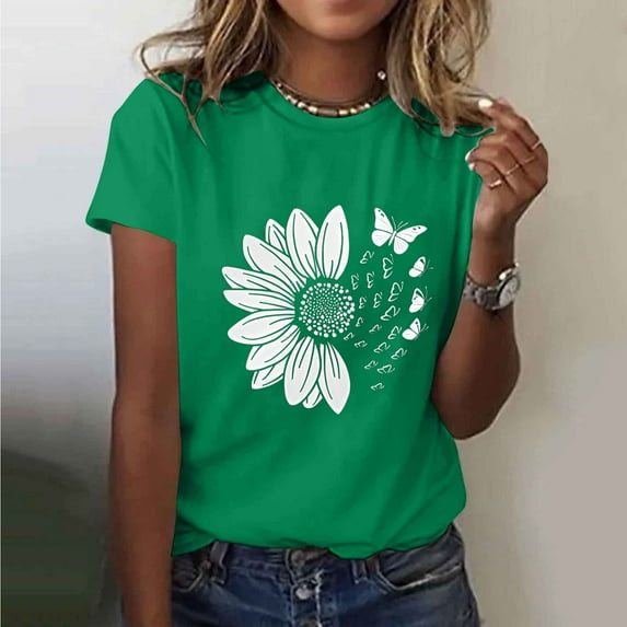 Xdegoge T Shirts for Women Graphic Under 10 Short Sleeve Crewneck Shirts Floral Summer Casual Tops Tunic Loose Fit Tees Soft Comfy Blouses History of Purchases Track