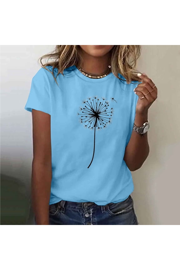 Women's Graphic Tees Nostalgic Weed Shirts Short Sleeve Wildflower Graphic Tops Summer Casual Crewneck Tees Botanical Nature Print Lightweight Relaxed Vacation Tunics