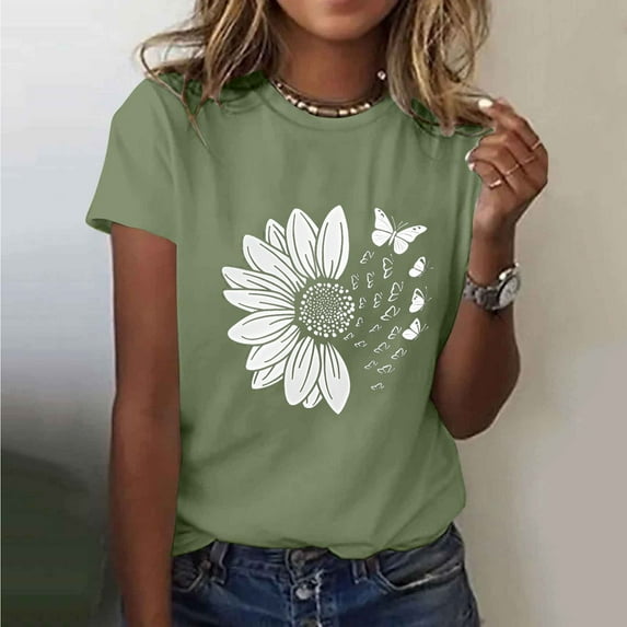 Xdegoge T Shirts for Women Graphic Under 10 Short Sleeve Crewneck Shirts Floral Summer Casual Tops Tunic Loose Fit Tees Soft Comfy Blouses s Women Activewear Clothes